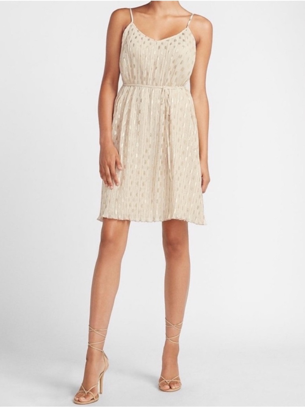 Express Cream Spotted Chiffon Mini Dress